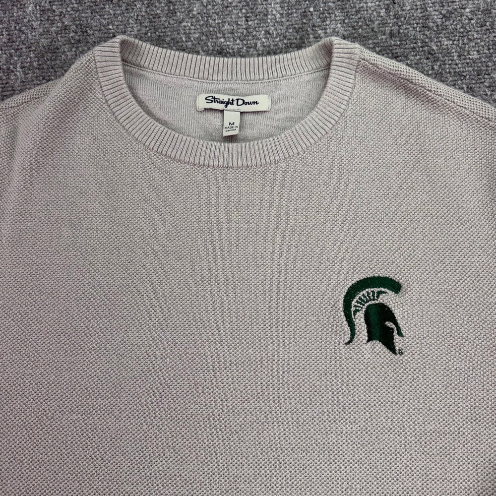 Michigan State Spartans Sweater Mens Medium Straight Down Merino Wool Blend Gray - Picture 5 of 11